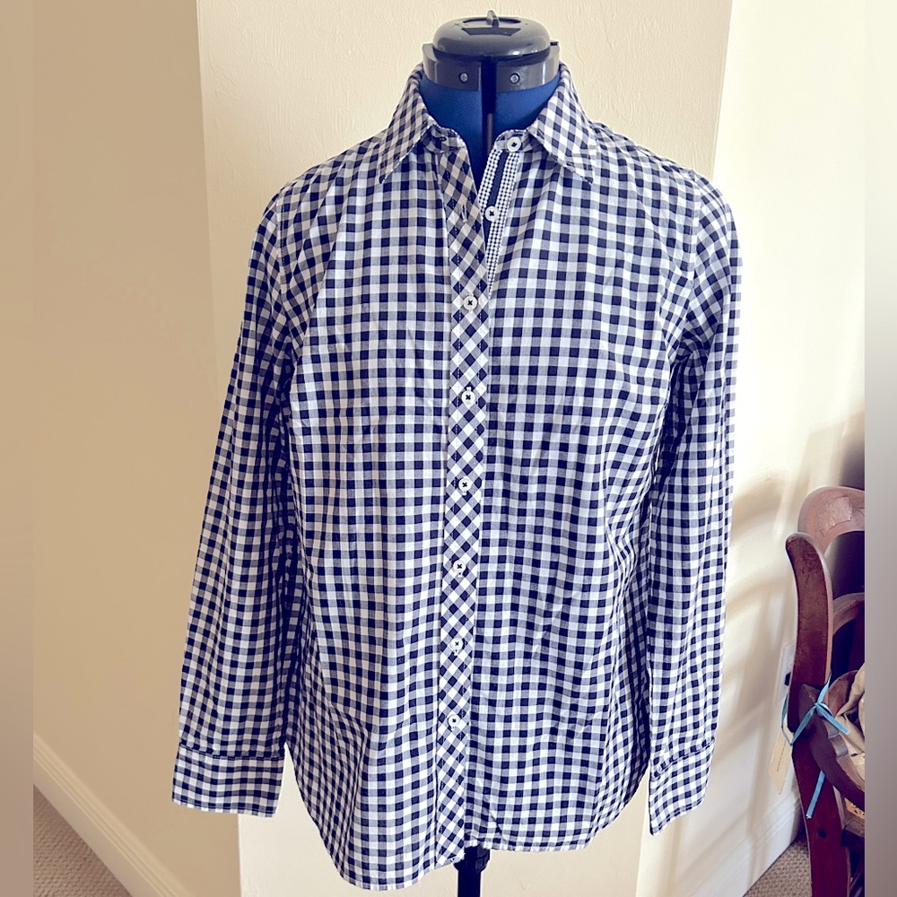 Talbots Deep Navy and White Checked Top